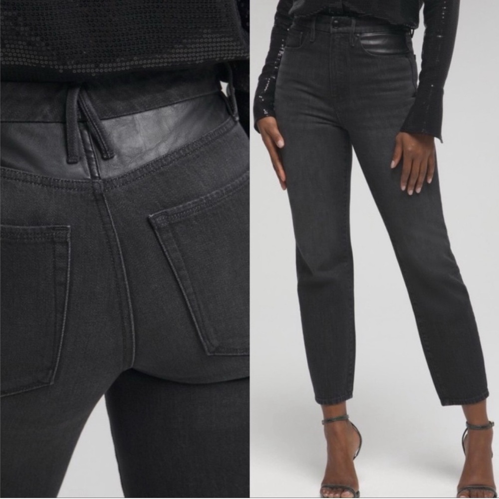 GOOD AMERICAN Good Vintage Leather Piecing black straight leg jean 26/2